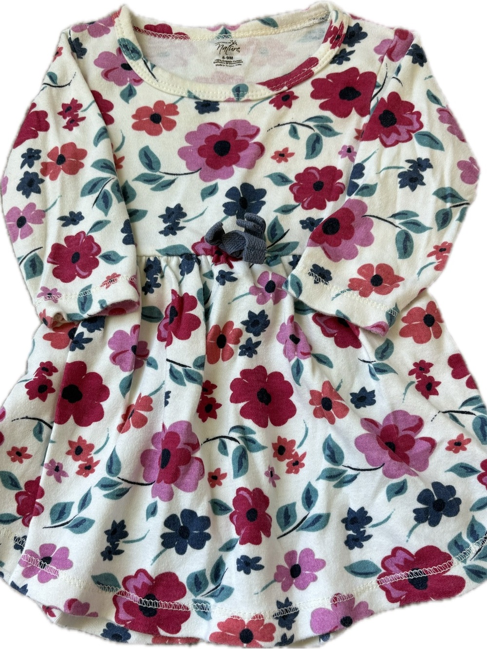 Cream Floral Long-Sleeve Baby Dress